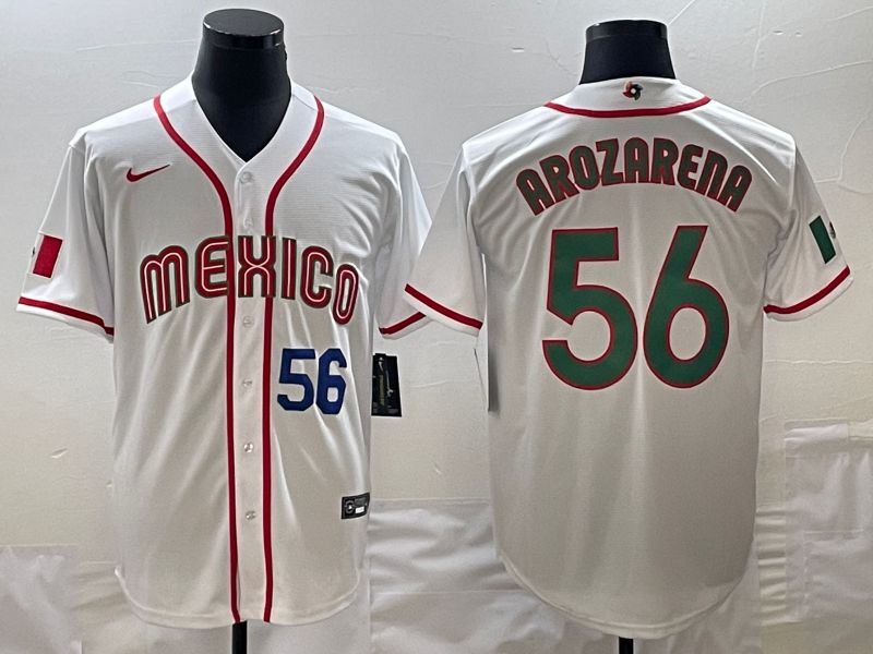 Men 2023 World Cub Mexico 56 Arozarena White green Nike MLB Jersey2